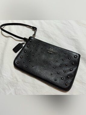 Coach Black Studded Leather Wristlet